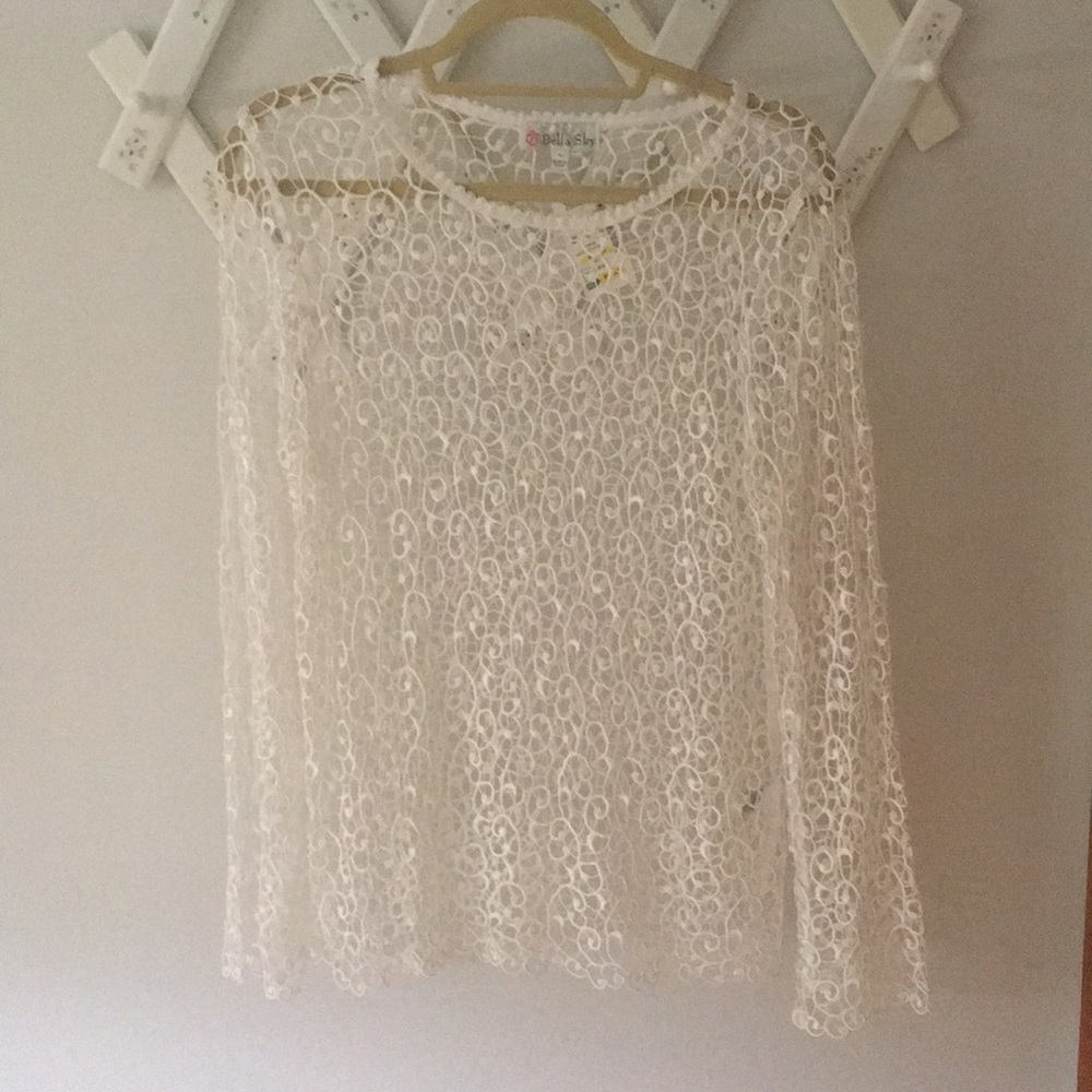 BELLA SKY White Crochet Blouse beach cover up. Swim